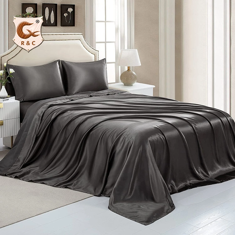 Factory Promotion Soft Silky Sheets Set Fitted Sheet Summer Satin Bedding Set